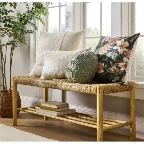 Studio McGee Oversize Printed Floral Square Throw Pillow Moss/Clay Pink/Cream - Picture 2 of 4